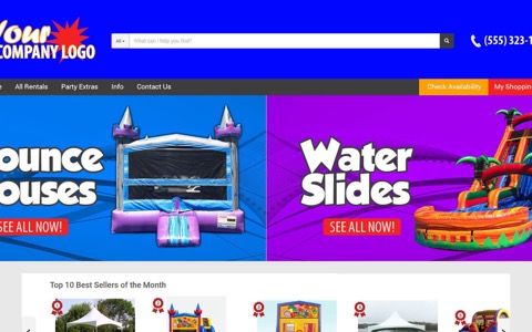 Rental company branding by SWD showing a custom logo and web banner designs for bounce house and water slide rentals